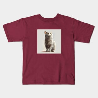 Illustration of handsome Scottish cat looking up Kids T-Shirt